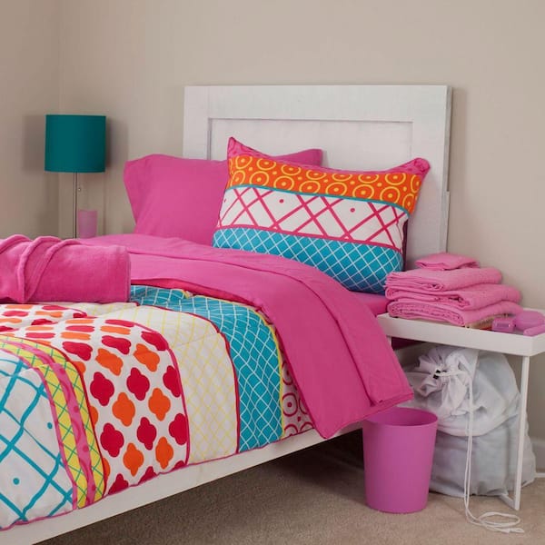Lavish Home Terri Reversible 25-Piece Full Dorm Linen Set in Pink