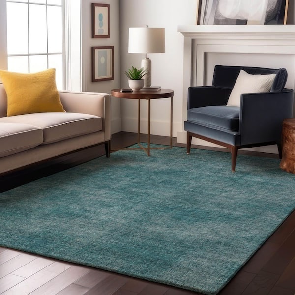Mayfield Premium Machine Washable Abstract AMF1018 Teal 3 ft. x 4 ft. Area Rug