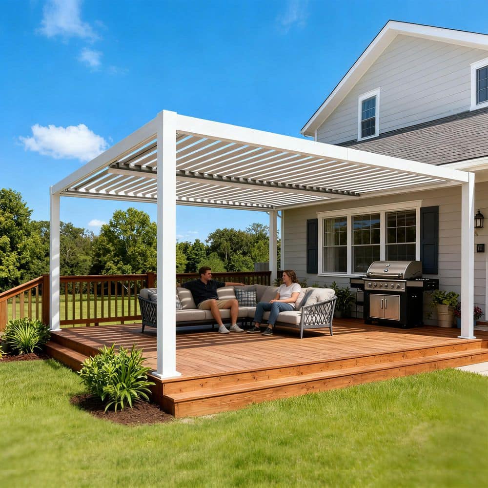 KOZYARD Elizabeth 16 ft. x 12 ft. Outdoor Grayish White Louvered