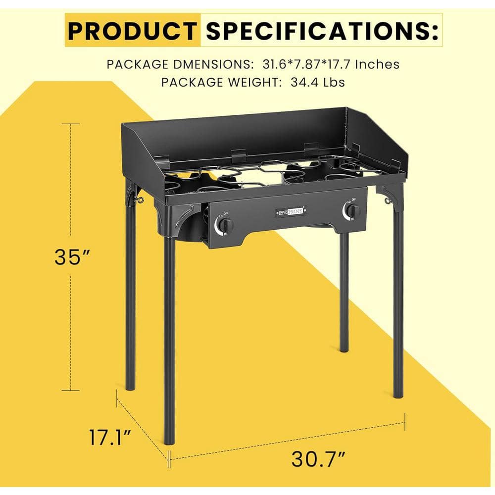 Heavy Duty Black Cast Iron 2-Burner Outdoor Gas Stove