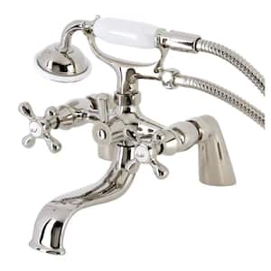 Kingston 3-Handle Deck-Mount Clawfoot Tub Faucets with Handshower in Polished Nickel