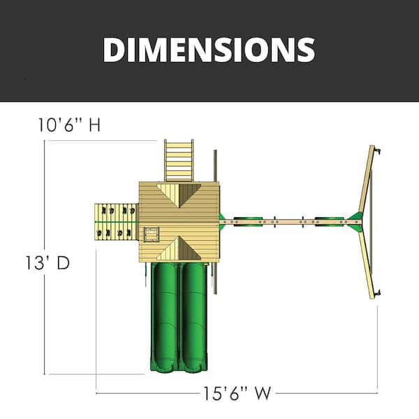 Professionally Assembled Double Down Kids Wood Outdoor Playground Set with 2 Wave Slides, Sandbox, Rock Wall, Swing Set