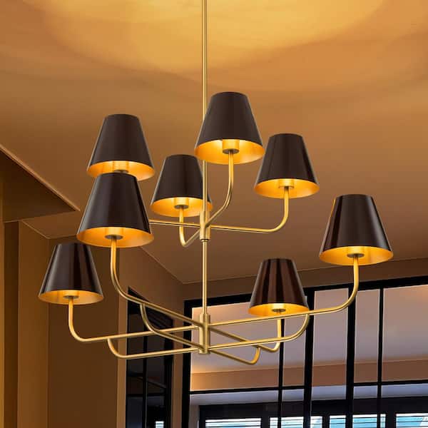 Amelia 8-Light Modern Brown 2-Tiered Luxury Chandelier Oversized Cone Sputnik Chandelier