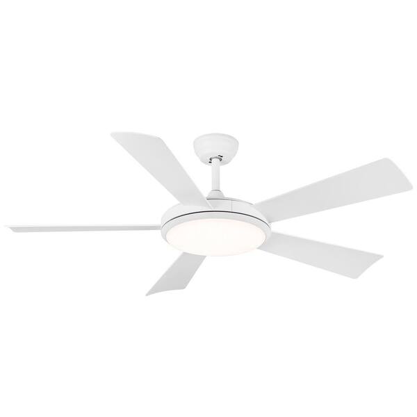 Jushua 52 in. Integrated LED Ceiling Fan with Remote Control, 5-Piece White ABS Blades