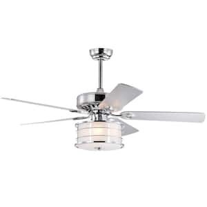 52 in. Indoor Chrome Ceiling Fan with Drum Lampshade, 2-Color-Option Blades and Remote Included