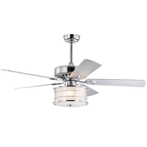 52 in. Indoor Chrome Ceiling Fan with Drum Lampshade, 2-Color-Option Blades and Remote Included Ceiling Fans With Lights