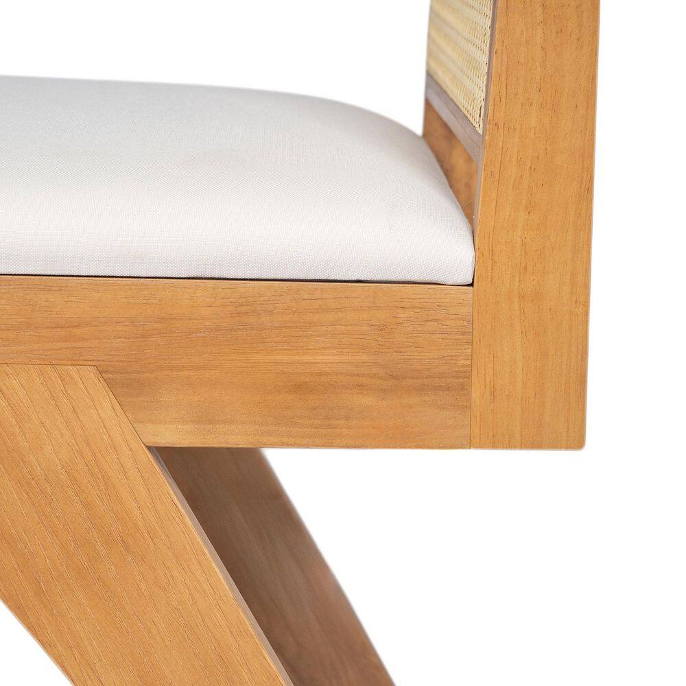 Natural Rubberwood and Cane Upholstered Dining Chairs, Set of 2