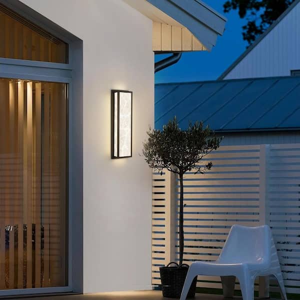 25 in. 30-Watt Black Outdoor Rectangle Hardwired Integrated LED Lantern Wall Sconce with Resin Shade 3000K Waterproof