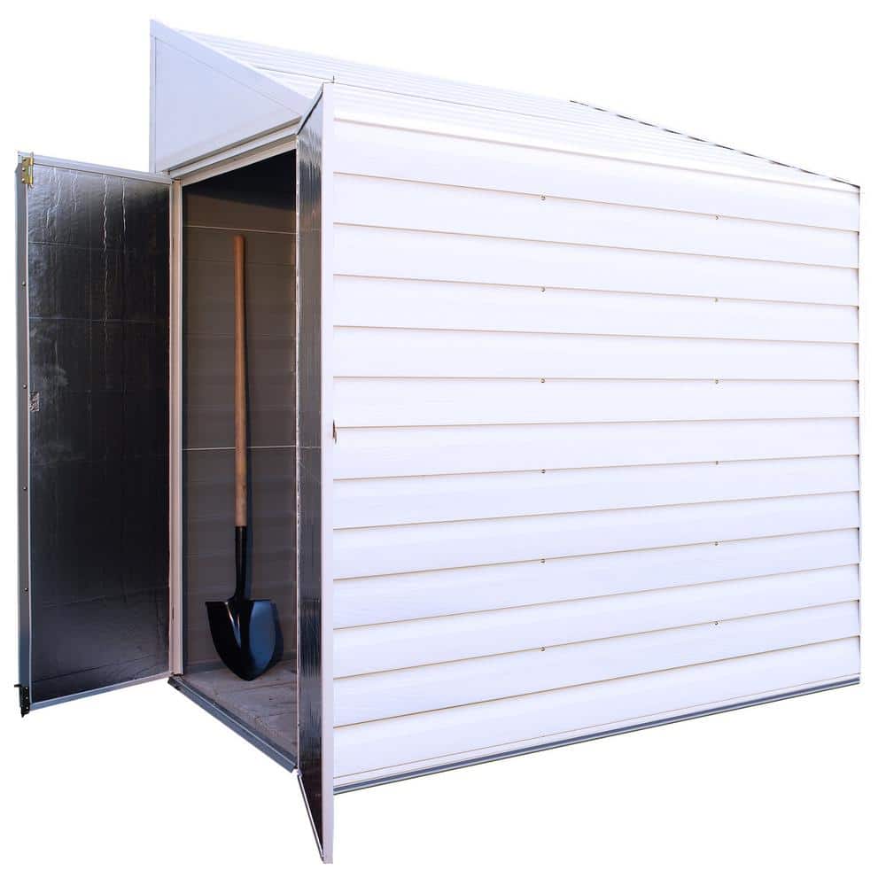 White 4 x 7 ft Steel Garden Storage Shed with Pent Roof