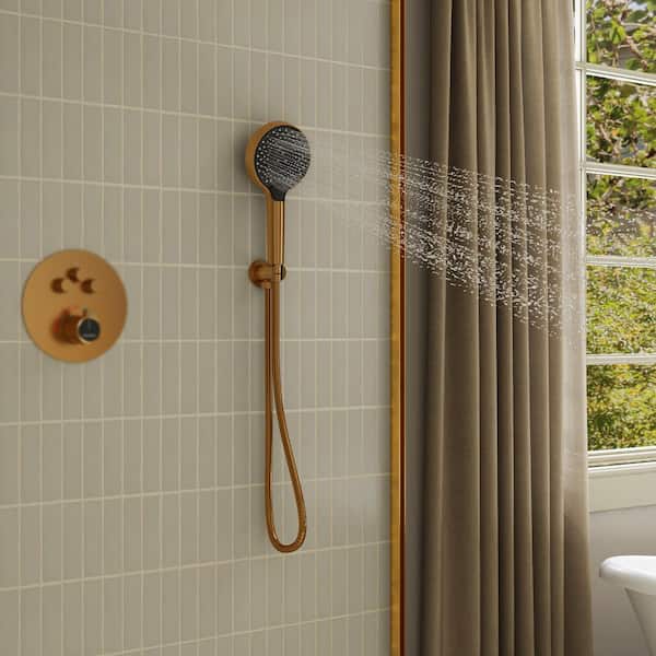 3-Spray Patterns Wall Mount Handheld Shower Head 2.5 GPM in Brushed Gold