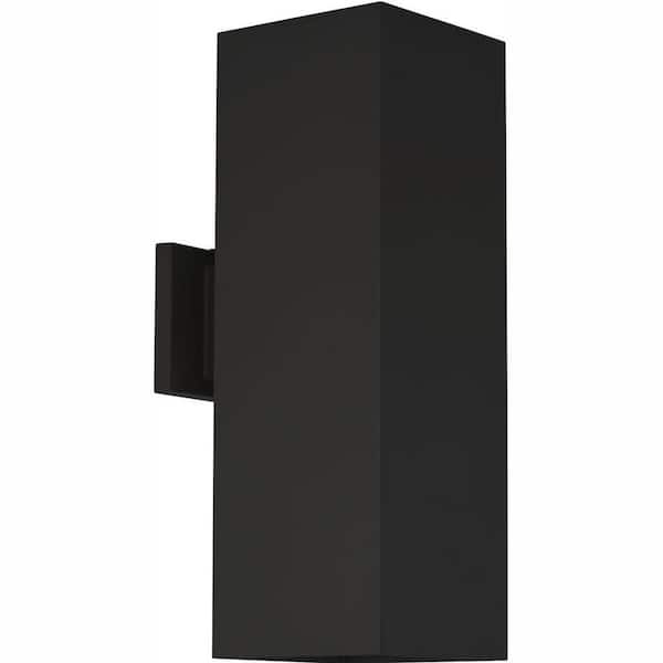 Progress Lighting 6" LED Square Cylinder Collection Black Modern Outdoor Up and Down Light Aluminum Wall Lantern