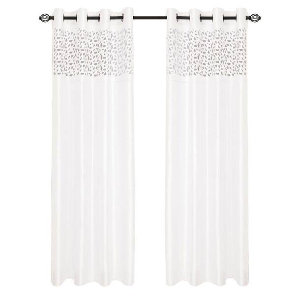 Lavish Home White Faux Silk Grommet Room Darkening Curtain - 54 in. W x 108 in. L