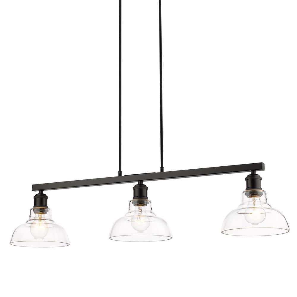 Matte Black Industrial 3-Light Semi-Flush with Clear Glass