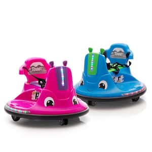 12-Volt Kids Bumper Car Electric Ride on Vehicle with Remote Control and Music, Pink Plus Blue (2-Pack)