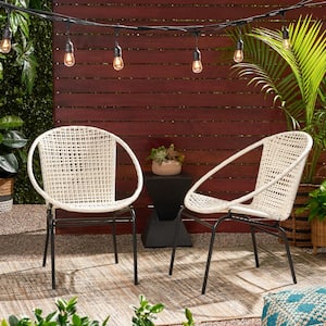 Outdoor Wicker Chairs Set of 2, Metal Frame Patio Arm Chairs for Garden, Yards, Blacony, Bistro