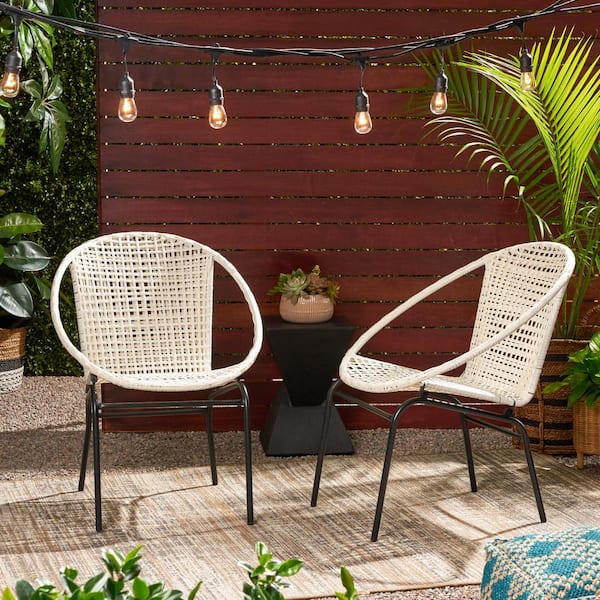 MEOOEM Outdoor Wicker Chairs Set of 2, Metal Frame Patio Arm Chairs for Garden, Yards, Blacony, Bistro