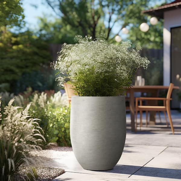 Sapcrete Lightweight 16 in. x 22 in. Light Gray Extra Large Tall Round Concrete Plant Pot / Planter for Indoor and Outdoor