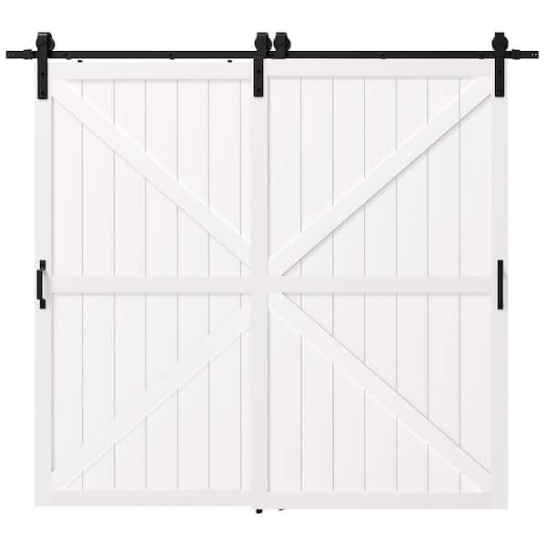 96in x 84in (Double 48"W Doors) White, Painted, Water Proof & MDF, Double K-Shaped Sliding Barn Door with Hardware Kit