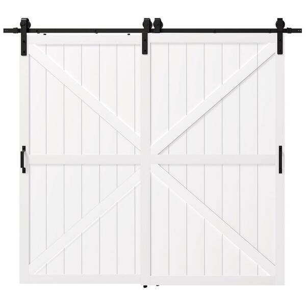 96in x 84in (Double 48"W Doors) White, Painted, Water Proof & MDF, Double K-Shaped Sliding Barn Door with Hardware Kit