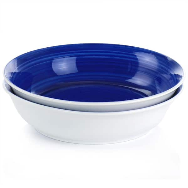 Bake and Serve 6-Pack Geometric Matte 13 oz Oven Safe Ceramic Cereal Dessert Bowls, Blue 5.3 inch