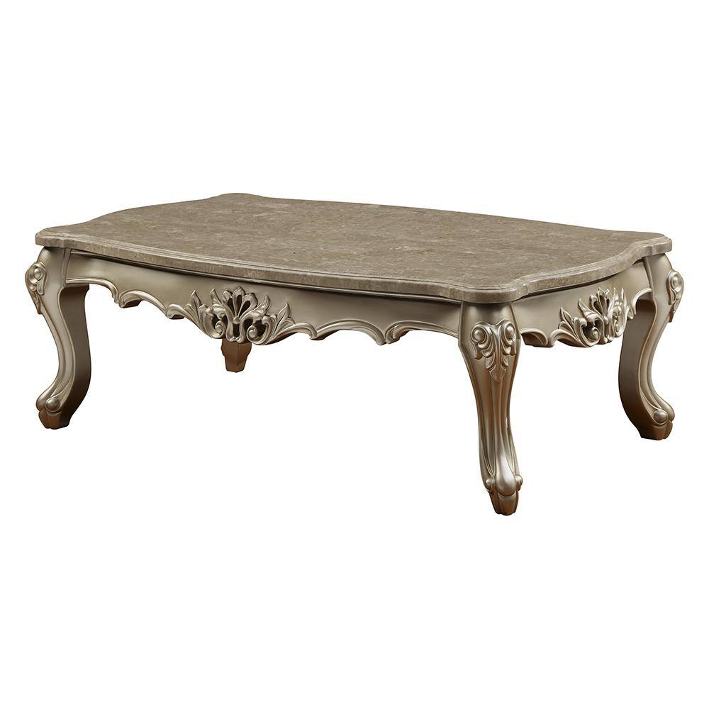 Champagne Gold Marble Top Rectangular Coffee Table with Storage