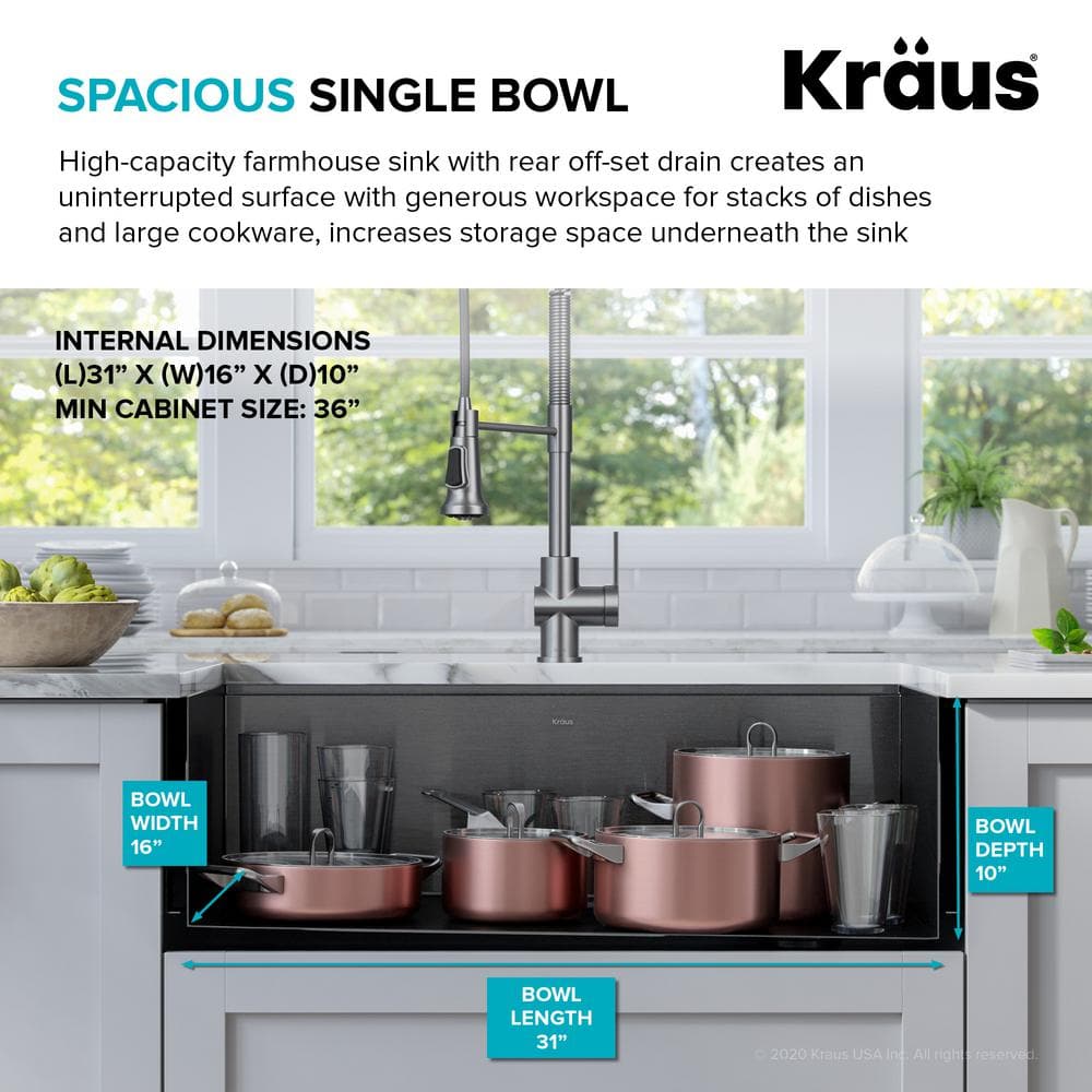 Kore 33" Gunmetal Stainless Steel Farmhouse Sink with Accessories
