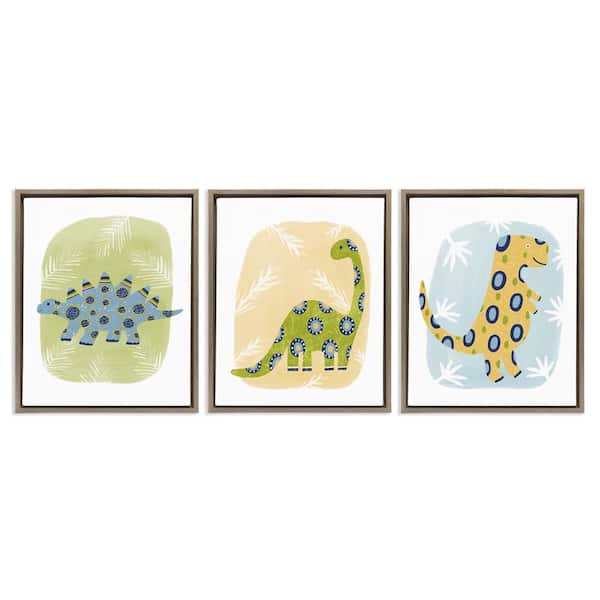 Stupell Industries Three Patterned Dinosaurs by Lisa Nohren 3 Pieces Brown Floater Frame Animal Graphic Art Print 31 in. x 25 in.