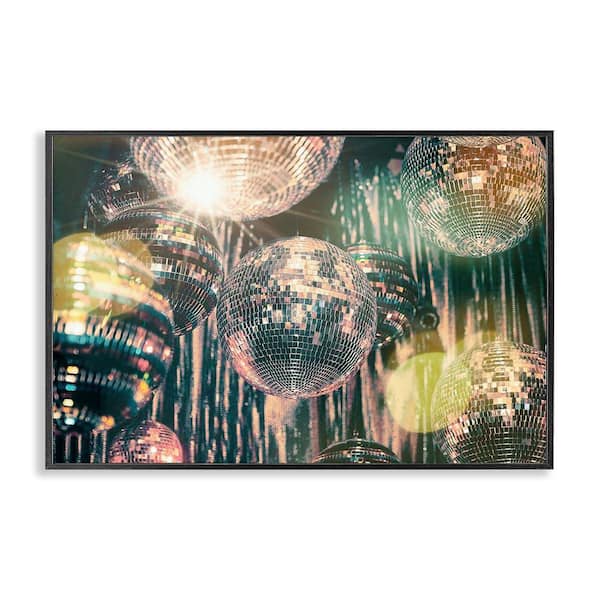 Stupell Industries Disco Balls with Bokeh by Graffi*tee Studios Black Framed Music Giclee Art Print 12 in. x 18 in.
