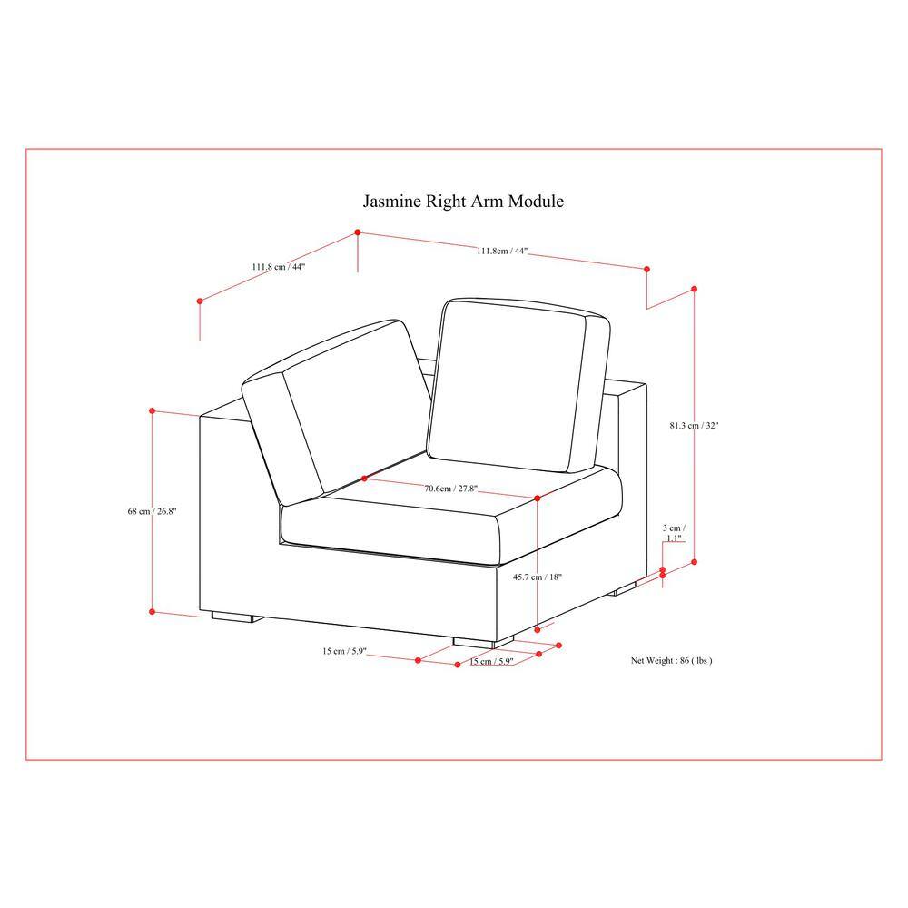 Jasmine Right-Arm Sofa Module in Light Gray Chenille Fabric