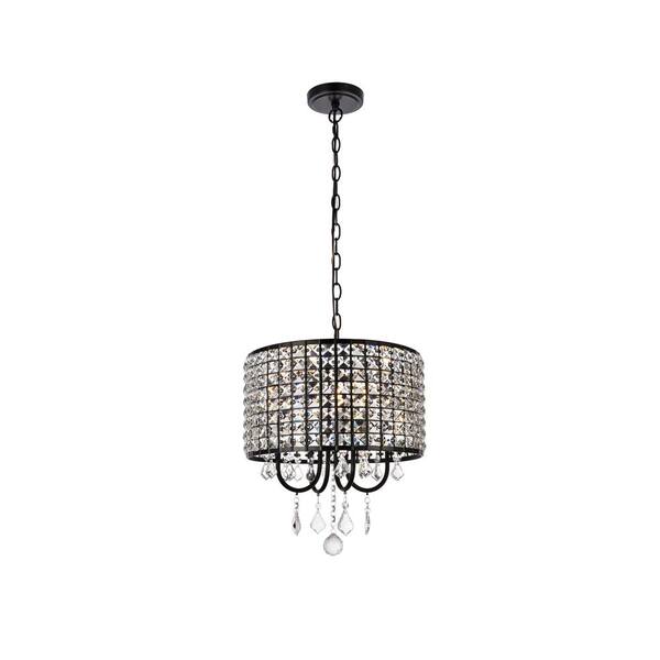 Unbranded Home Living 40-Watt 4-Light Black Pendant Light with Iron and Crystal Shade, No Bulbs Included
