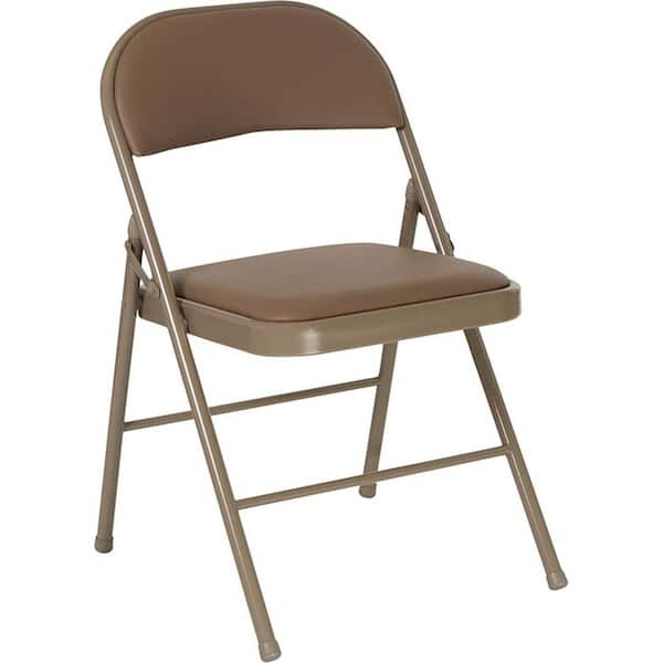 OFFEX HERCULES Series Double Braced Beige Vinyl Folding Chair OFX