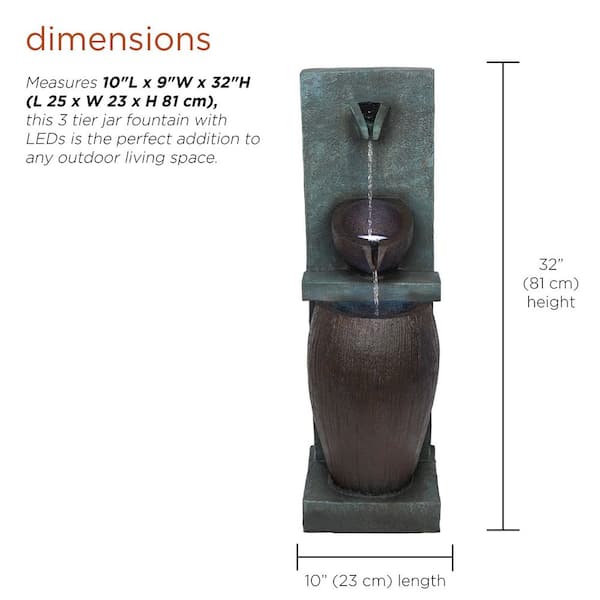 Alpine Corporation 32 in. Tall 3-Tiered Jar Waterfall Fountain
