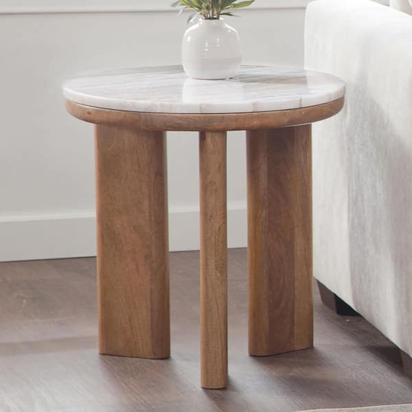 Sidney 22 in. Brown Marble Top Round End Table