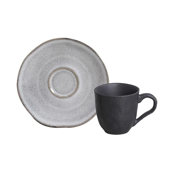 PORTO BRASIL 4.06 oz. Dust Gray Stoneware Organic Coffee Cup and Organic Saucer (Set of 6)