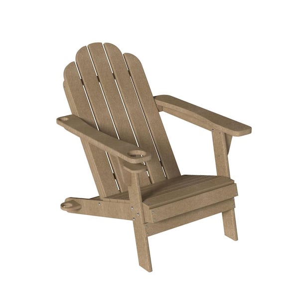 Clihome Brown 5-Back Panel Fixed Outdoor Adirondack Chair with Cup Holder and Hole for Umbrella (set of 1)