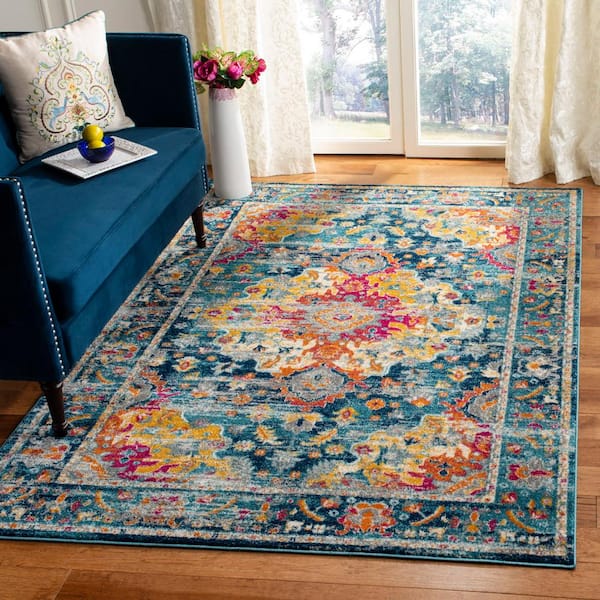 Madison Teal/Fuchsia 7 ft. x 7 ft. Square Border Area Rug