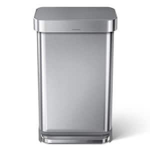 45 Liter Rectangular Step Trash Can with Grey Plastic Lid, Brushed Stainless Steel