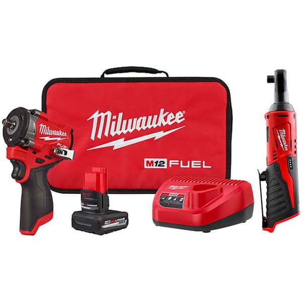 M12 FUEL 12V Lithium-Ion Brushless Cordless Stubby 3/8 in. Impact Wrench Kit with M12 3/8 in. Ratchet (2-Tool)
