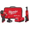 Milwaukee M12 FUEL 12V Lithium-Ion Brushless Cordless Stubby 3/8 in. Impact Wrench Kit with M12 3/8 in. Ratchet (2-Tool) 2562-21-2457-20