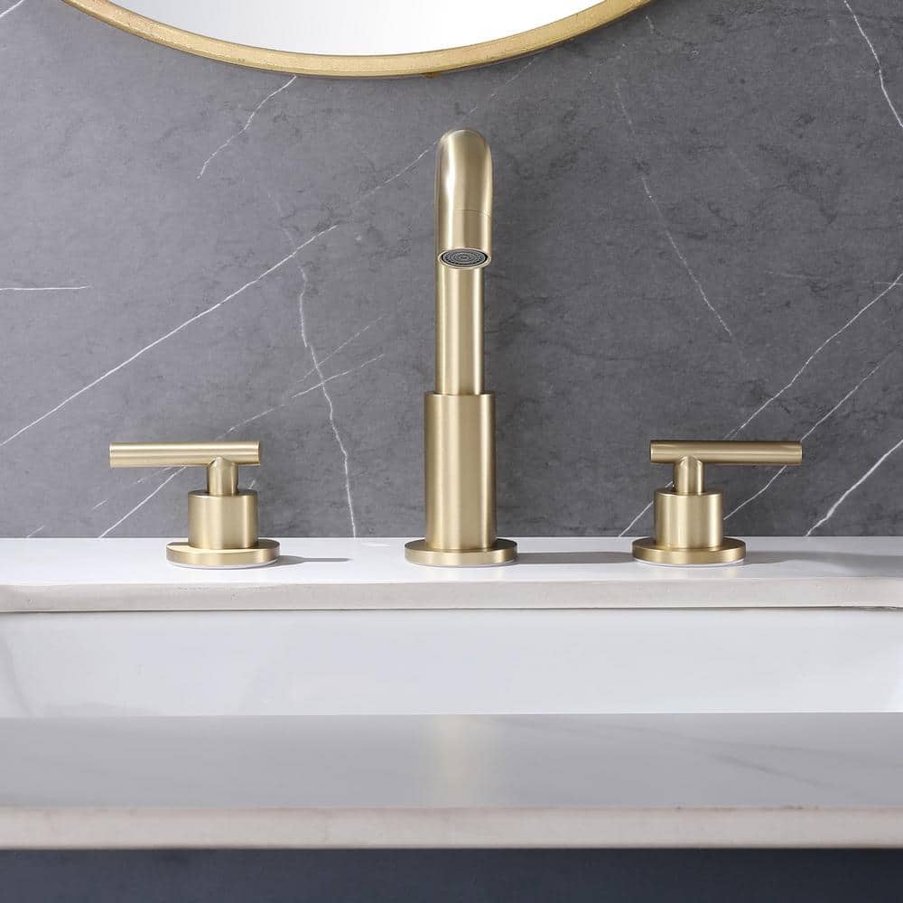 Brushed Gold Solid Brass Widespread Bathroom Faucet