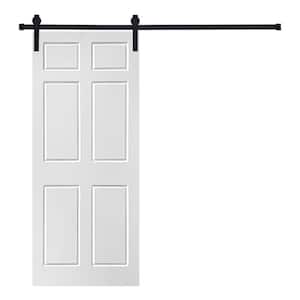 Modern 6-Panel Designed 80 in. x 28 in. MDF Panel White Painted Sliding Barn Door with Hardware Kit