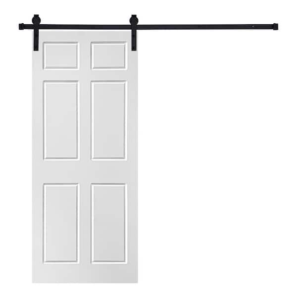 AIOPOP HOME Modern 6-Panel Designed 96 in. x 42 in. MDF Panel White Painted Sliding Barn Door with Hardware Kit