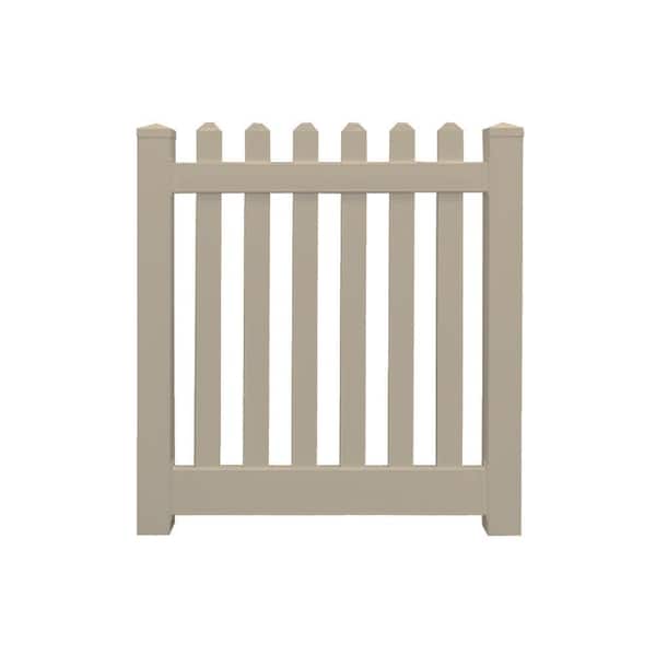 Weatherables Plymouth 5 ft. W x 5 ft. H Khaki Vinyl Picket Fence Gate Kit Includes Gate Hardware