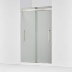 Pleat 45-48 in. W x 79 in. H Frameless Sliding Shower Door in Anodized Brushed Nickel with 5/16 in. Thick Frosted Glass