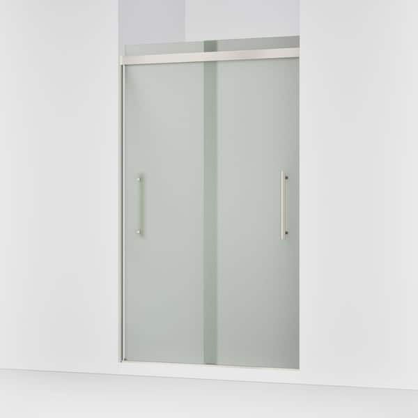 Pleat 45-48 in. W x 79 in. H Frameless Sliding Shower Door in Anodized Brushed Nickel with 5/16 in. Thick Frosted Glass