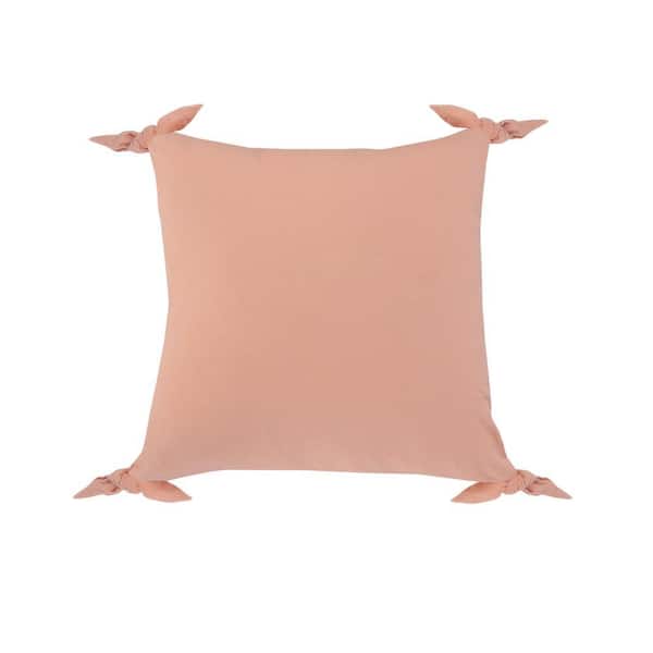 Unbranded Get Knotty Pink Solid Corner Tie Soft Poly- Fill 20 in. x 20 in. Indoor Throw Pillow
