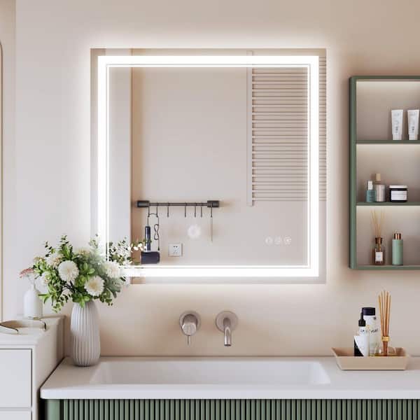 30 in. W x 30 in. H Bright Rectangular Frameless Anti-Fog LED Light Wall Bathroom Vanity Mirror in Tempered Glass