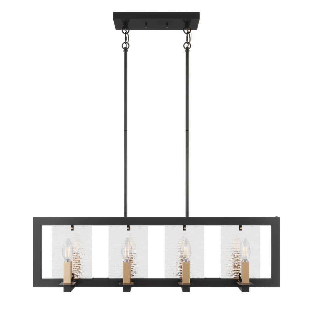 34.6 in. 8-Light Kitchen Black Island Linear Rectangle Chandelier Water Rip