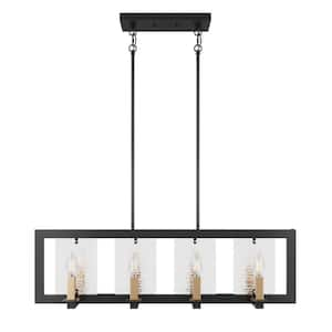 34.6 in. 8-Light Kitchen Black Island Linear Rectangle Chandelier Water Ripple Glass Farmhouse Pendant Lighting