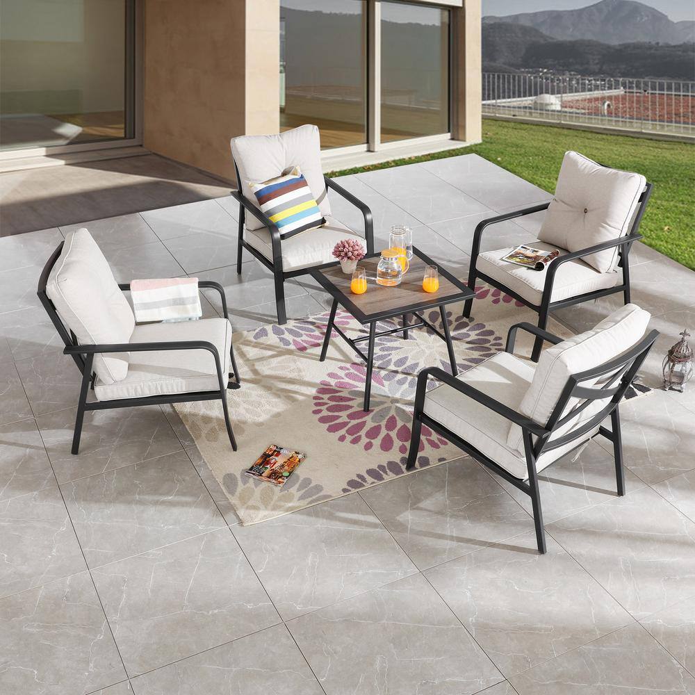5-Piece Metal Outdoor Patio Conversation Set with Beige Cushions price history on PriceWatchPro